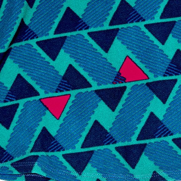 LuLaRoe Nicole Dress XXS Geometric Triangles Teal Blue Pink Mod Color Pop Skater - Picture 3 of 10